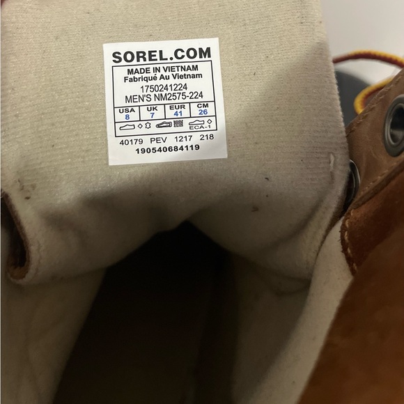 Sorel Tan and Black Natural Rubber Waterproof Boots Men’s USA 8